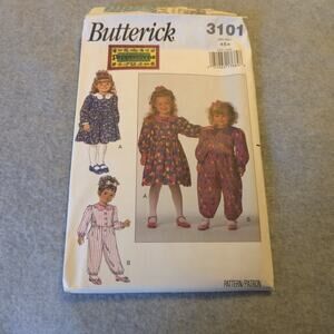 Butterick 3101 Girls Dress & Jumpsuit Sewing Pattern Size 4‑6 Vintage 1980s‑90s
